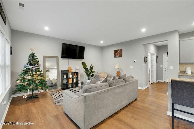 living room with light hardwood / wood-style floors