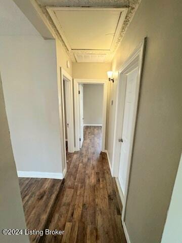 corridor with dark hardwood / wood-style flooring