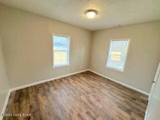 spare room featuring dark hardwood / wood-style flooring and a healthy amount of sunlight