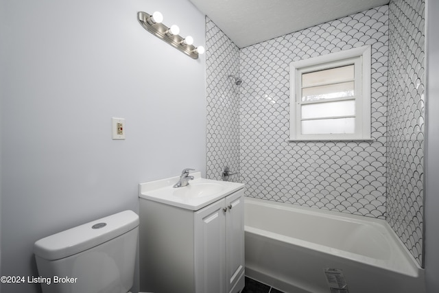 full bathroom featuring vanity, toilet, and independent shower and bath