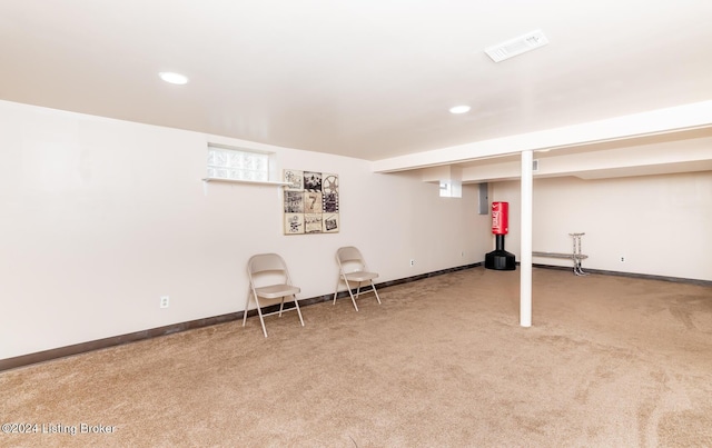 basement featuring carpet floors