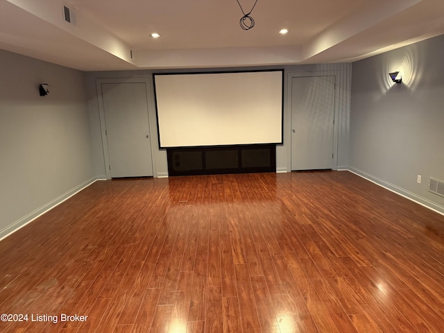 home theater featuring hardwood / wood-style flooring