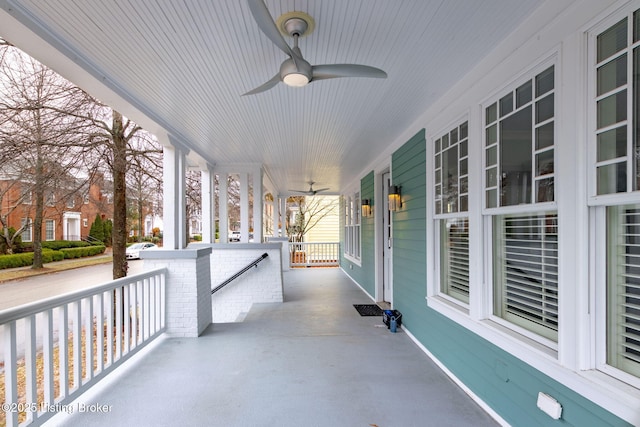 view of patio with covered porch and ceiling fan