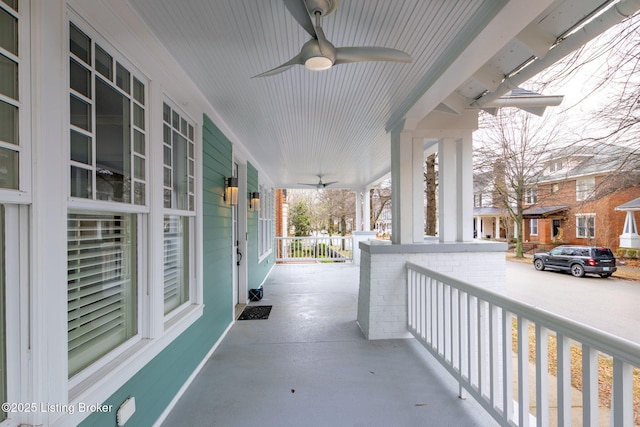 view of patio / terrace featuring ceiling fan and a porch