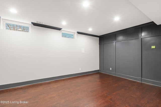 interior space with dark hardwood / wood-style floors