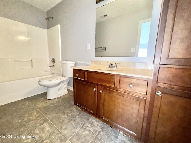 full bathroom with vanity, toilet, and shower / tub combination