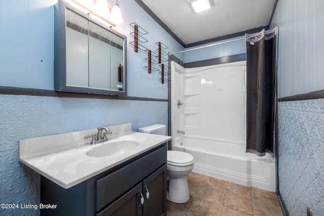 full bathroom with shower / bathtub combination, vanity, and toilet