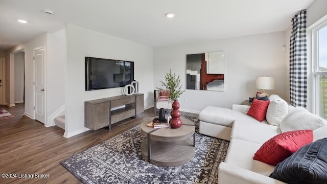 living room featuring dark hardwood / wood-style floors