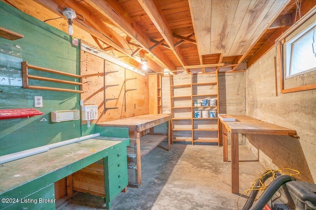 basement featuring a workshop area