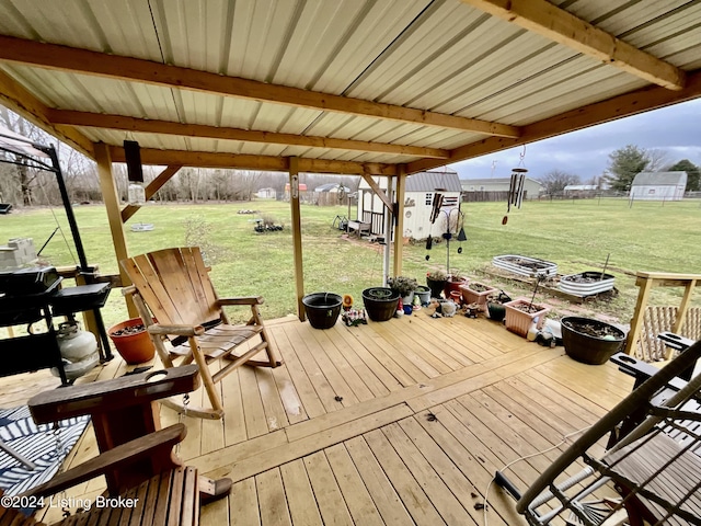 deck featuring a lawn