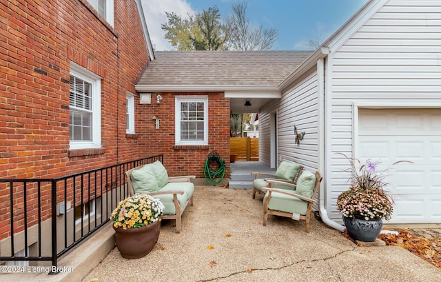 view of patio / terrace with a garage