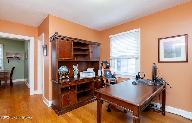 office space featuring light wood-type flooring