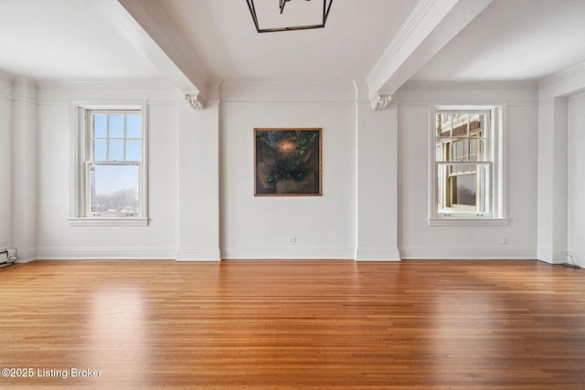 interior space featuring ornamental molding and hardwood / wood-style flooring