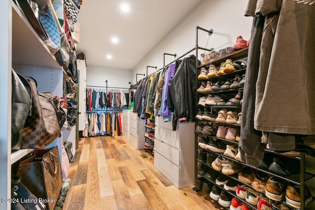 walk in closet featuring light hardwood / wood-style floors