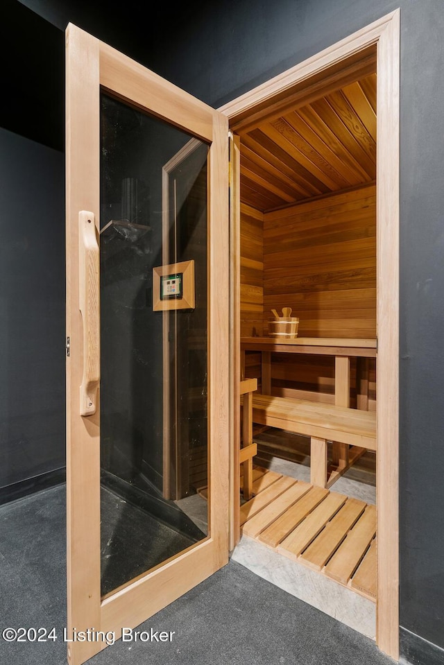 view of sauna / steam room with carpet