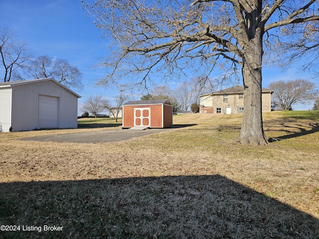 view of yard with a storage unit