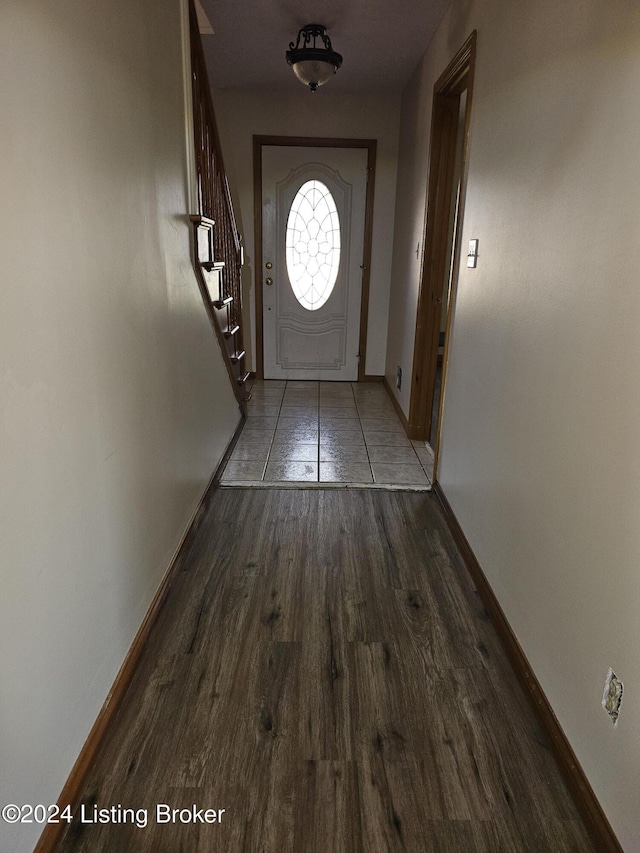 entryway with dark wood-type flooring