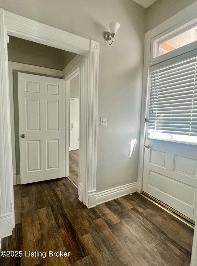 interior space featuring dark wood-style floors and baseboards