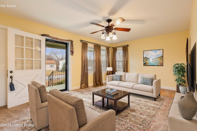 living room with ceiling fan