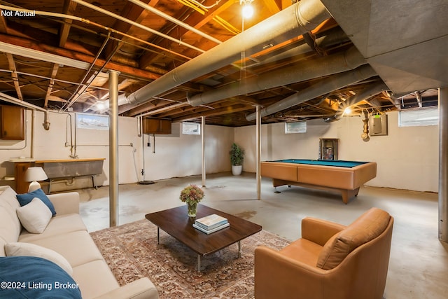 interior space featuring electric panel and pool table