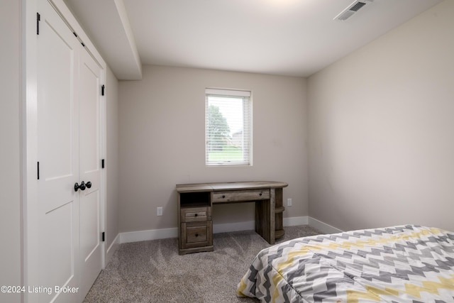 carpeted bedroom featuring a closet