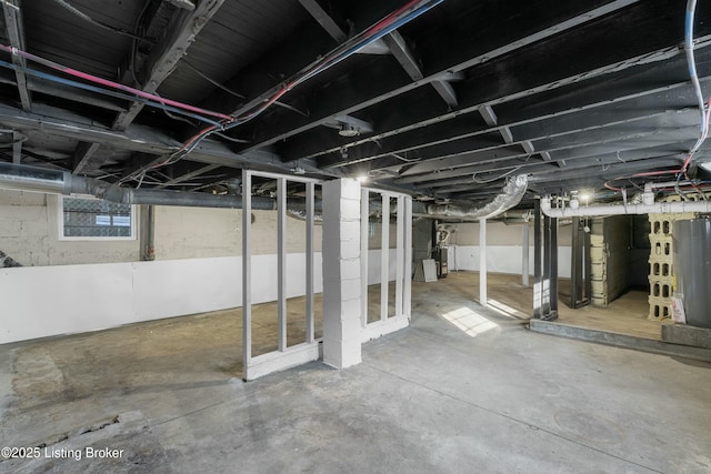 basement featuring water heater