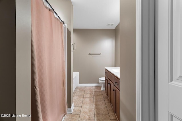 bathroom with tile patterned flooring, vanity, and toilet