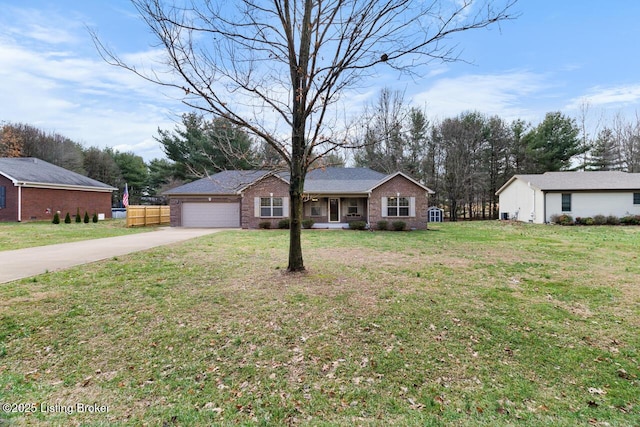 ranch-style house with a garage and a front yard