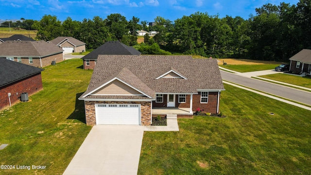 view of front of home featuring covered porch and a front yard