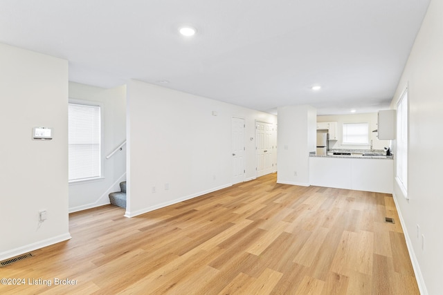 unfurnished living room featuring light hardwood / wood-style flooring