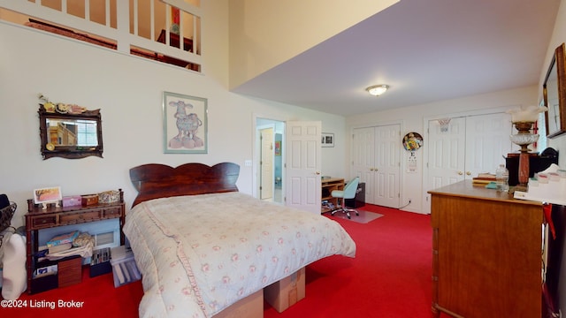 carpeted bedroom with multiple closets