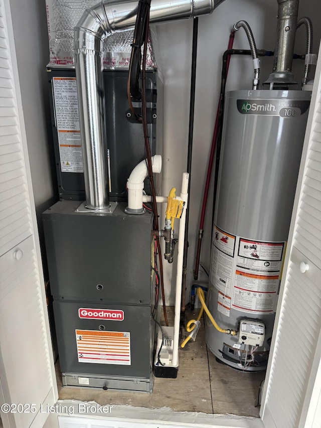 utility room with water heater and heating unit