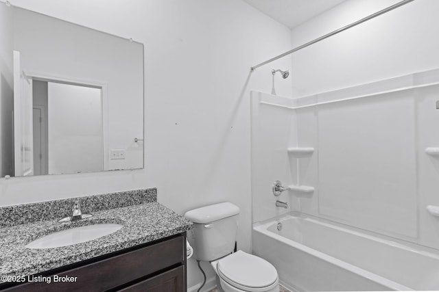 full bathroom with shower / washtub combination, toilet, and vanity