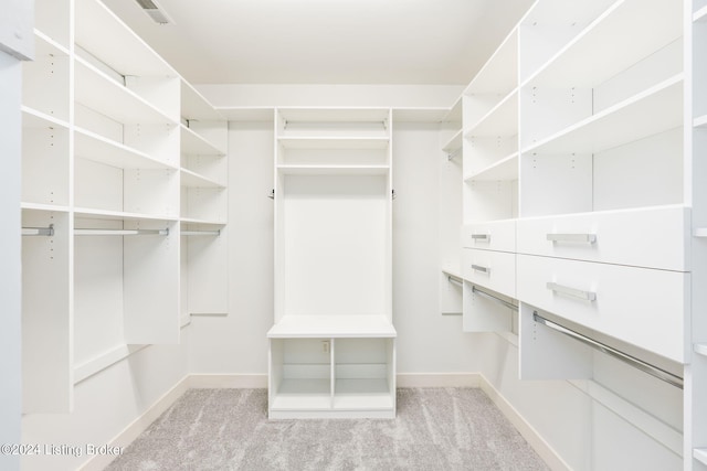 spacious closet with light colored carpet