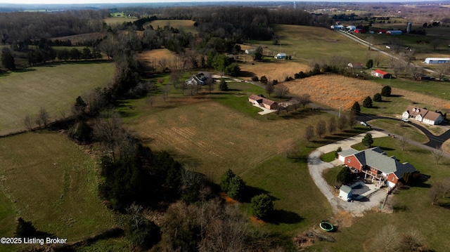 birds eye view of property with a rural view