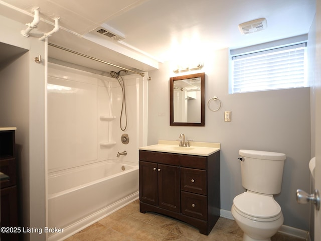 full bathroom with shower / bathing tub combination, vanity, and toilet