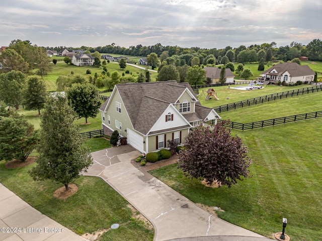 aerial view featuring a rural view