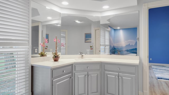 bathroom with vanity and hardwood / wood-style floors