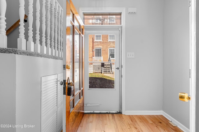 doorway to outside featuring a healthy amount of sunlight and wood-type flooring