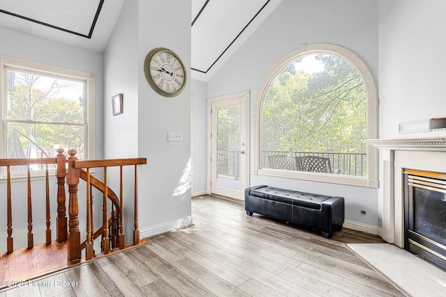 interior space featuring light hardwood / wood-style flooring and vaulted ceiling