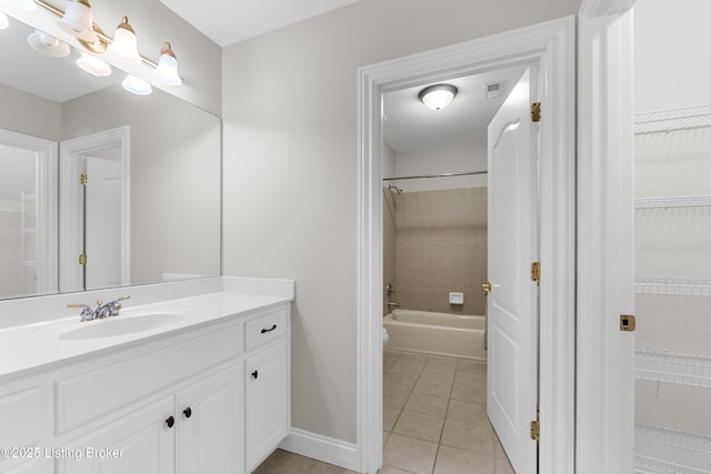 bathroom featuring vanity, tile patterned floors, and tiled shower / bath combo