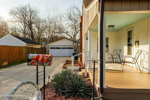 exterior space featuring an outdoor structure and a garage