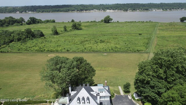 aerial view featuring a water view and a rural view