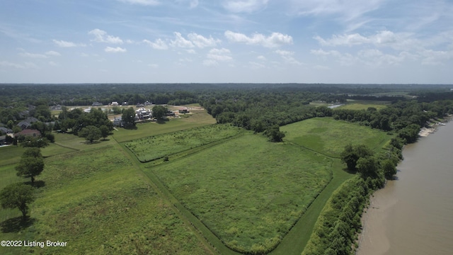 drone / aerial view featuring a rural view and a water view