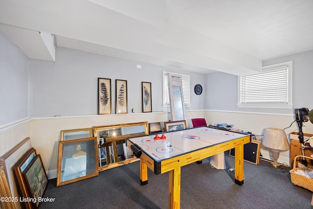 game room featuring carpet flooring