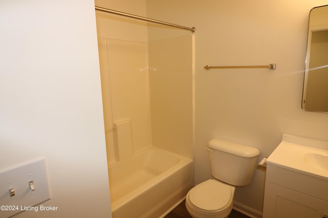 full bathroom featuring shower / bathing tub combination, vanity, and toilet