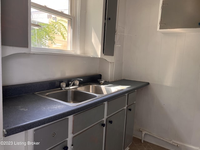 kitchen with sink and gray cabinetry