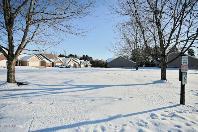 view of yard layered in snow