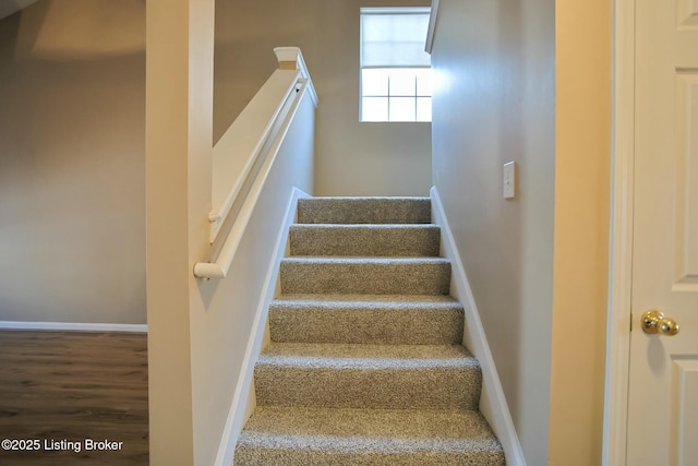 stairway featuring hardwood / wood-style floors