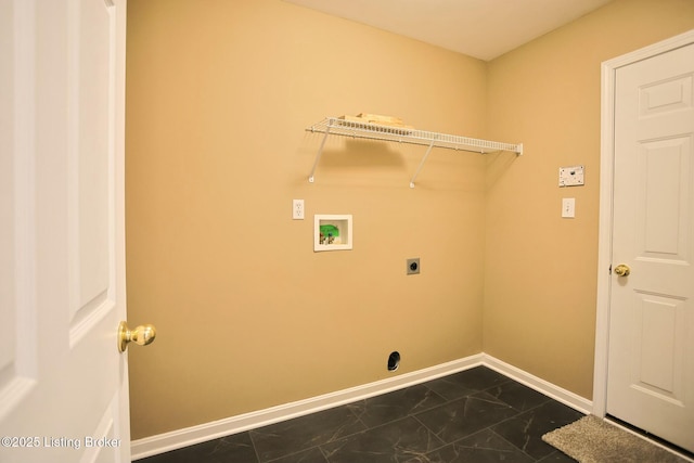 washroom with electric dryer hookup and hookup for a washing machine